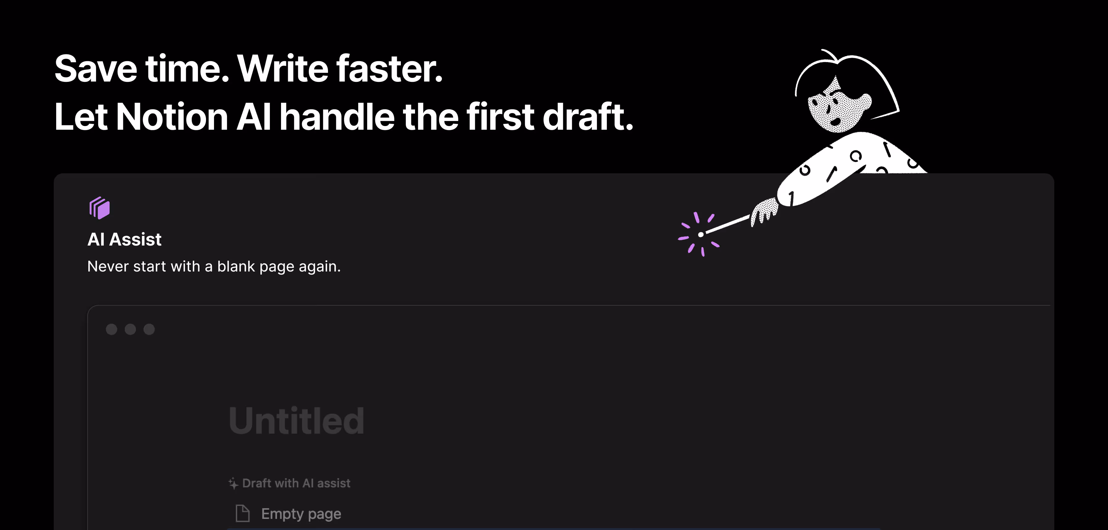 Banner central de la página principal de la IA de Notion en noviembre de 2022.