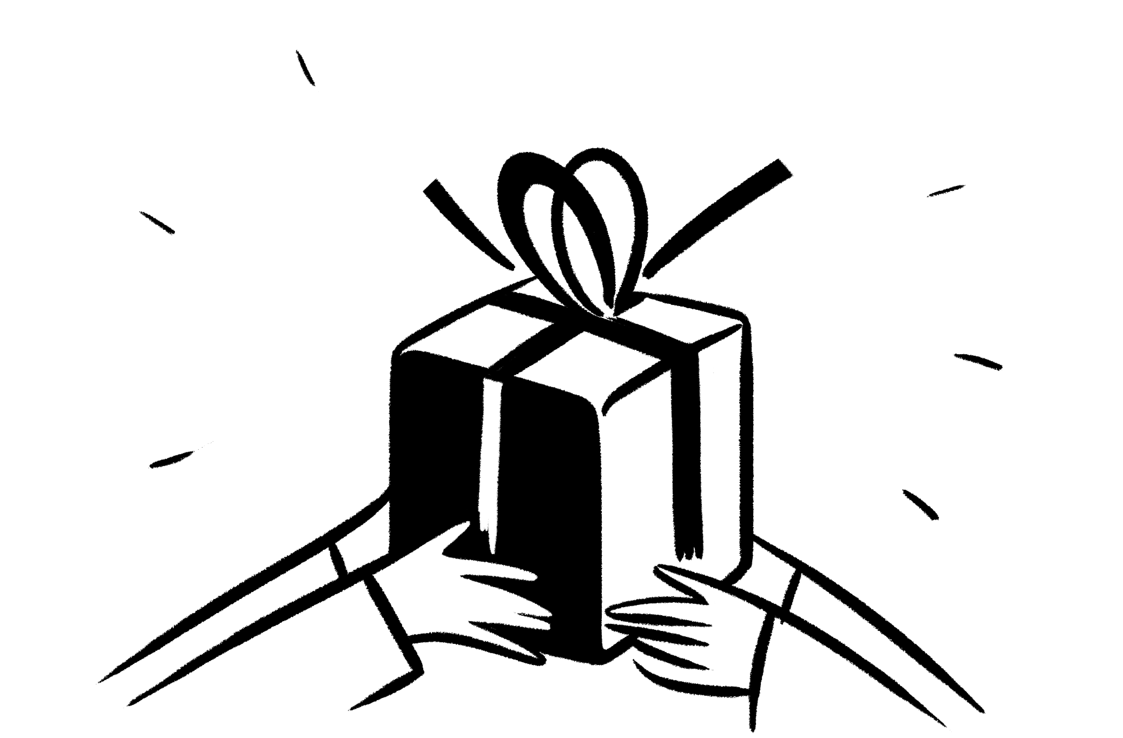 Dos personas sostienen un regalo con las manos.