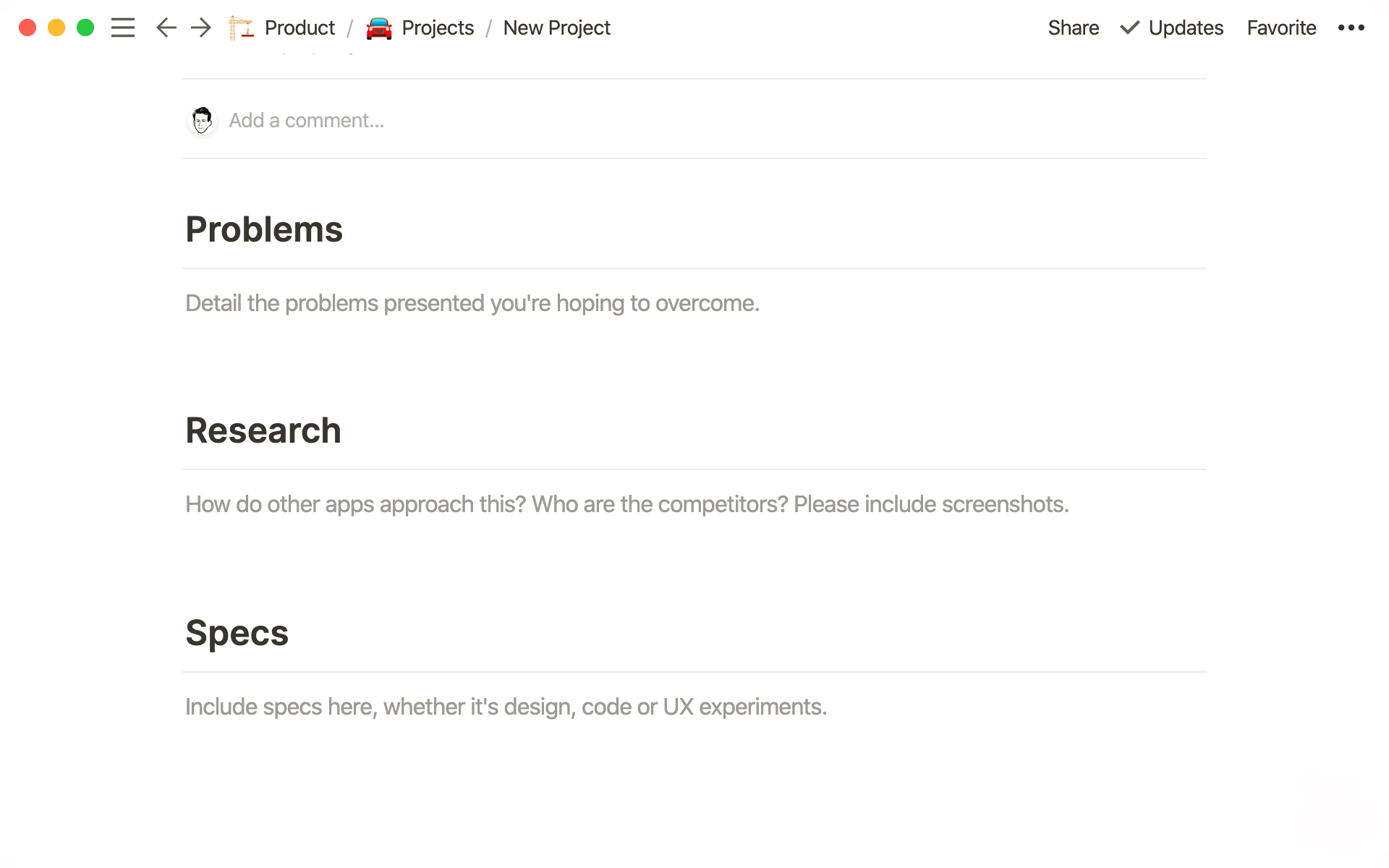 Una plantilla de «Solicitud de comentarios» para recibir comentarios de tu equipo.