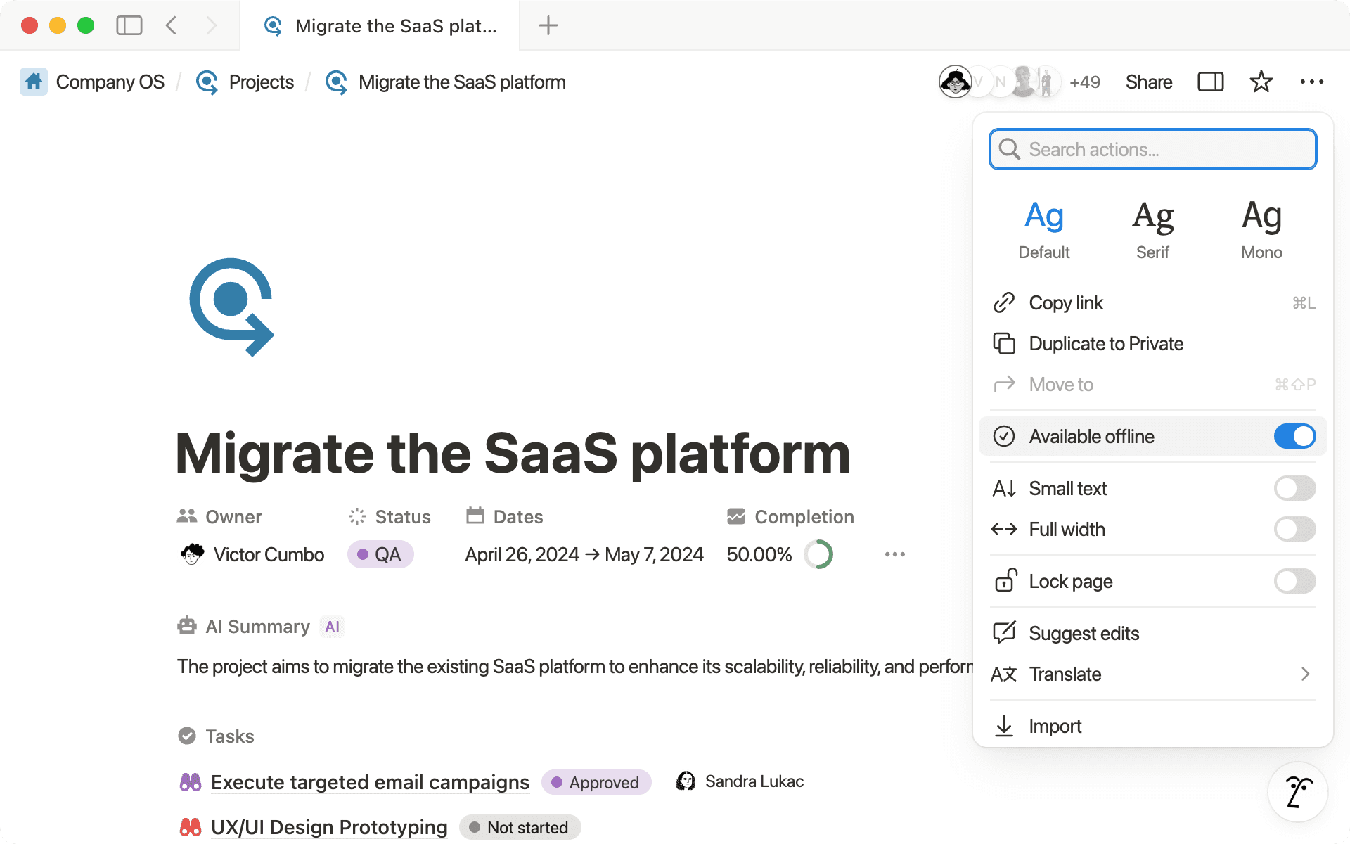 Captura de pantalla del modo sin conexión