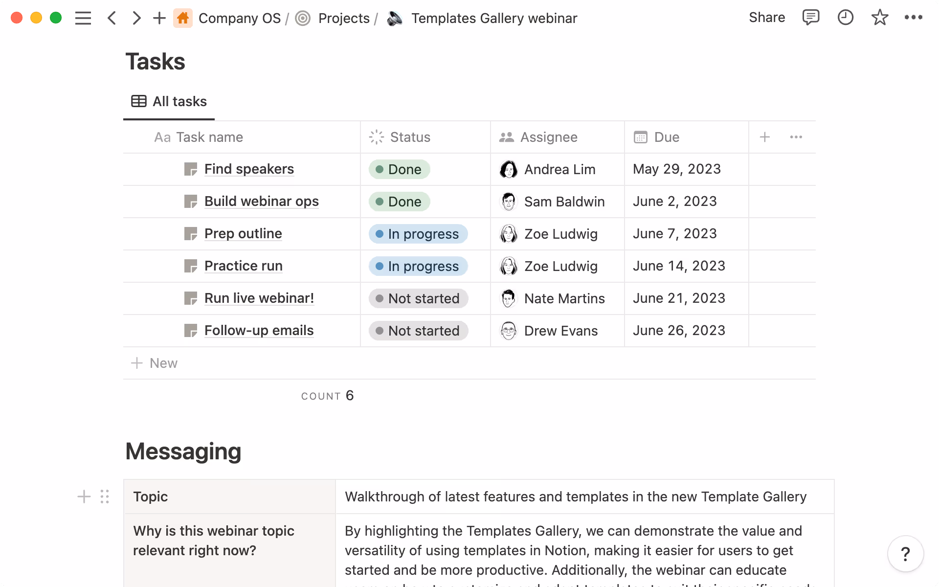 El equipo de generación de demanda planifica sus campañas con una plantilla que incluye tareas relevantes, mensajes, estrategias y más.