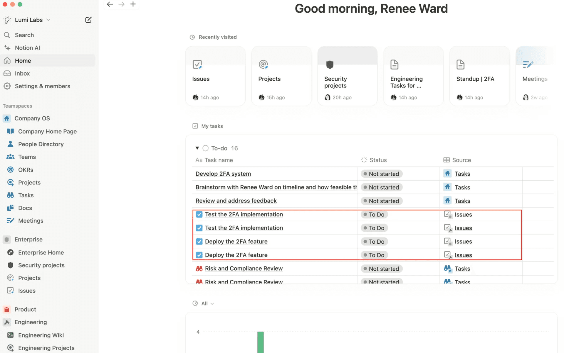 Encuentra las incidencias sincronizadas de Jira que se te asignaron en Mis tareas en tu página de inicio de Notion