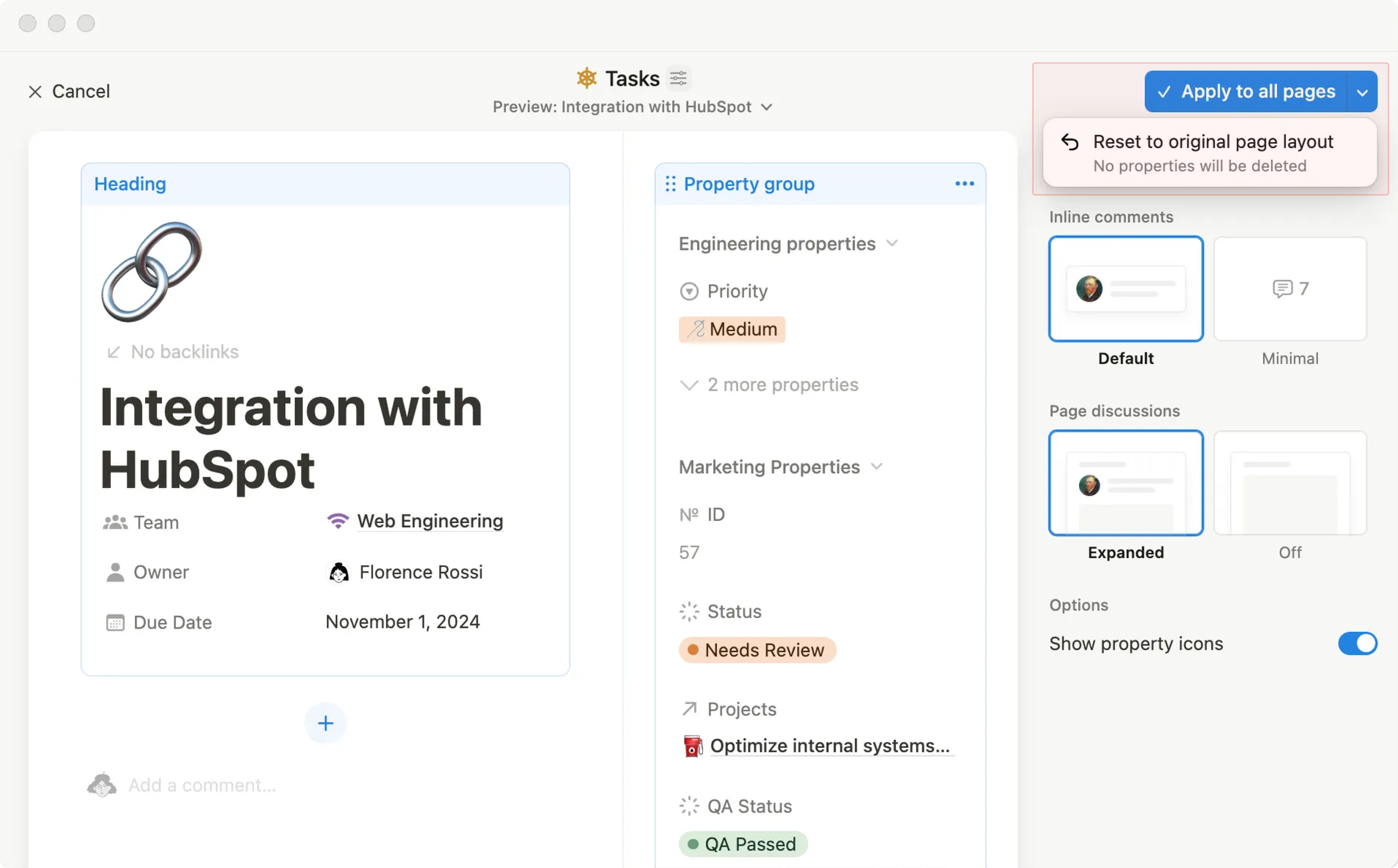 ca: aplicar a páginas o restablecer