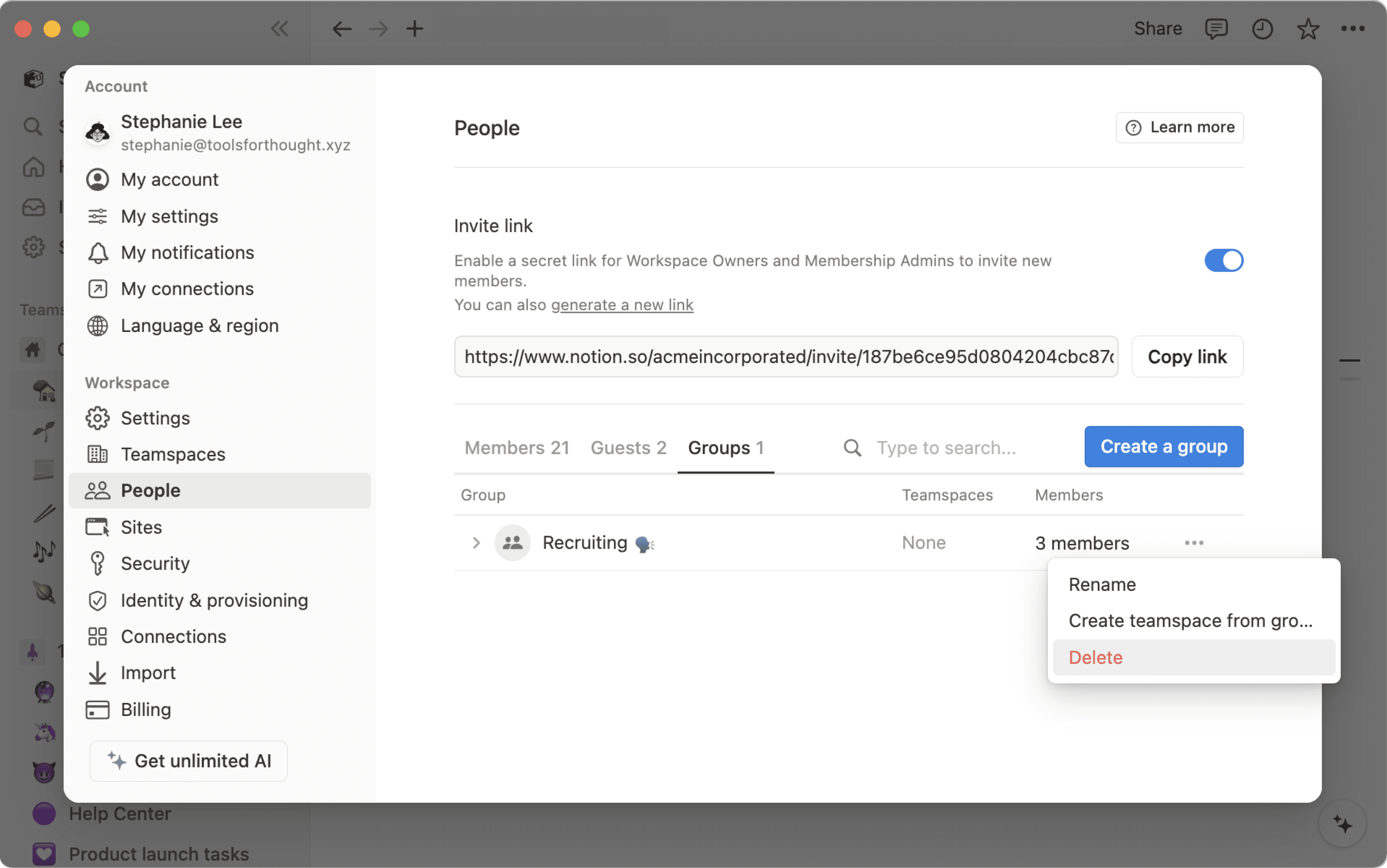 CA: administrar grupos