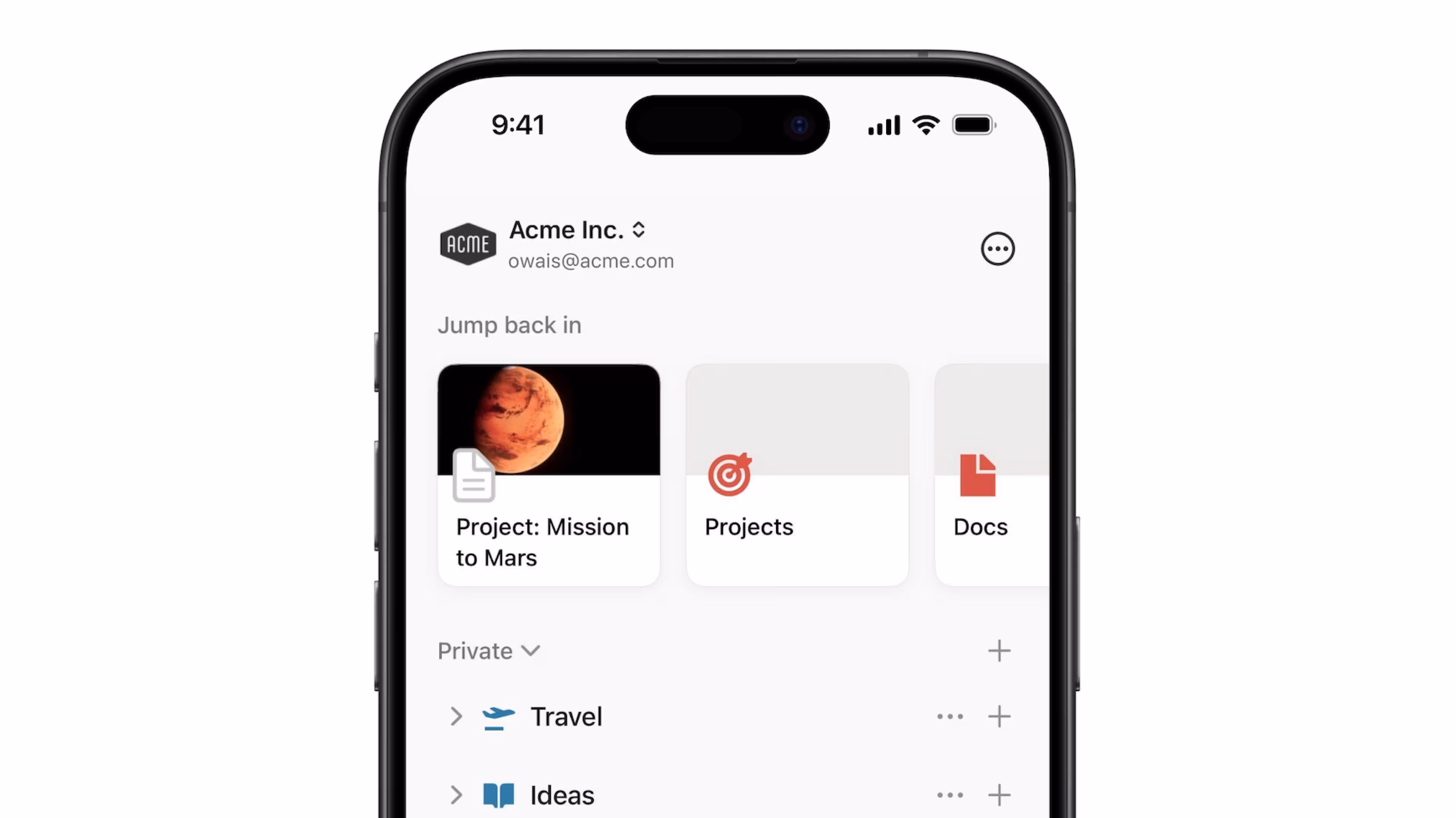 モバイルにおけるワークスペース利用: Hero