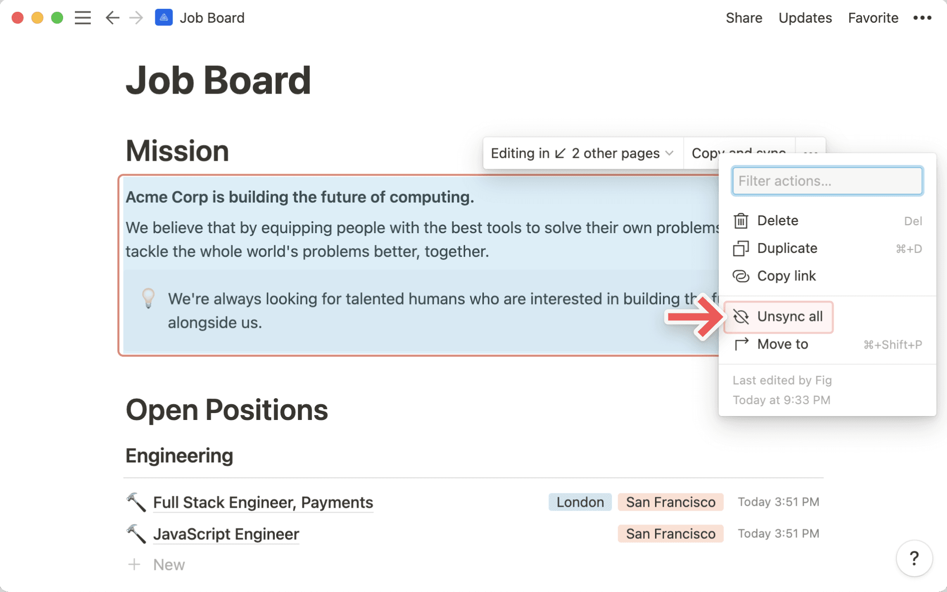 すべての同期の解除