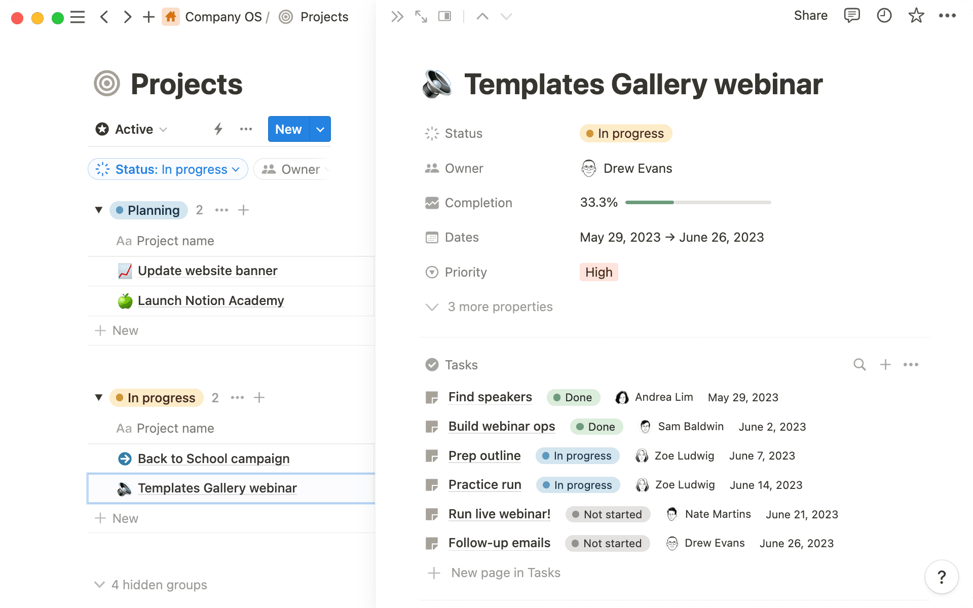 Todas las tareas se conectan con proyectos más grandes para facilitar su supervisión.