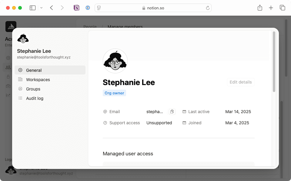 Accede a la configuración de cada miembro para saber quiénes son propietarios de la organización.