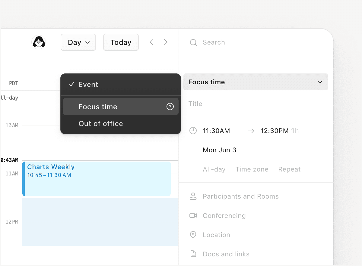 フォーカスタイムと不在予定