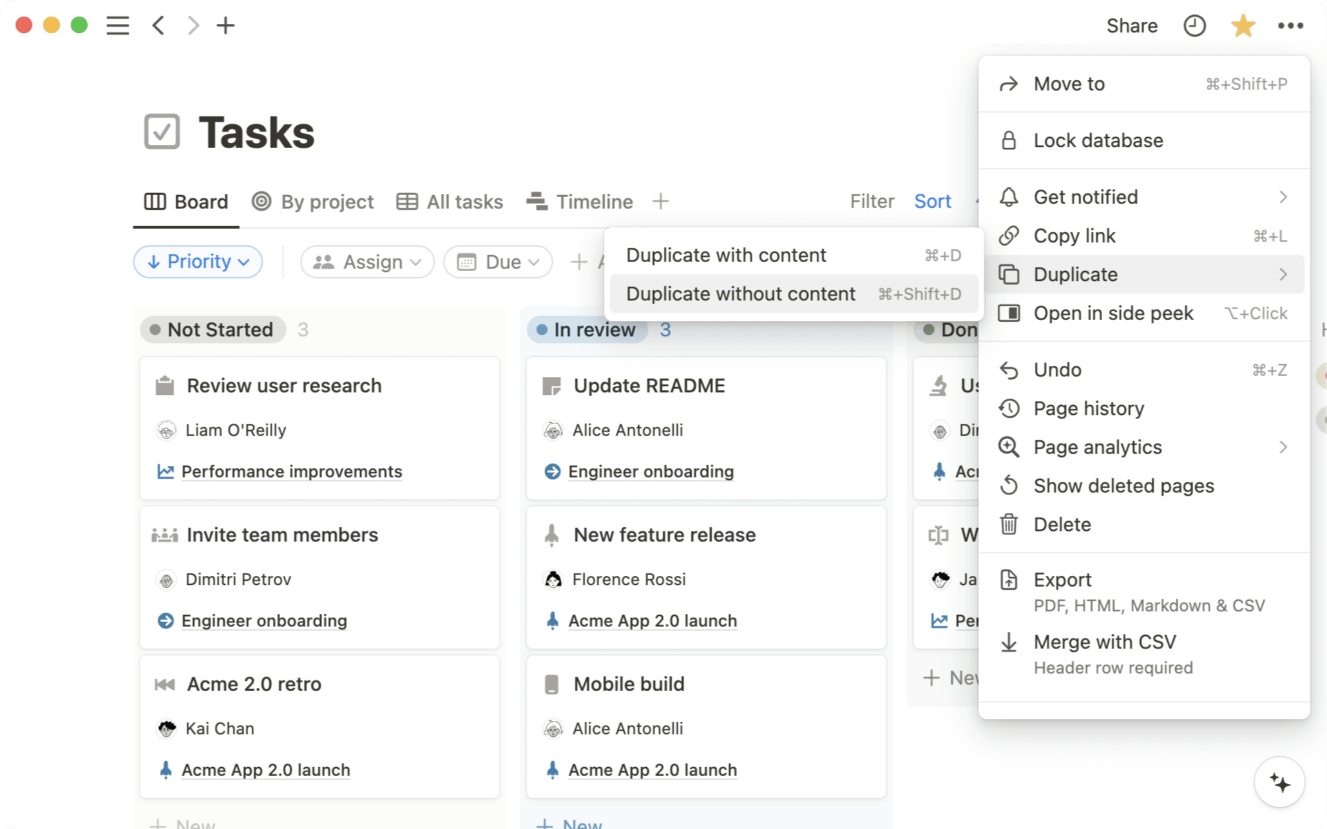 データベースのコンテンツなしでの複製が可能に