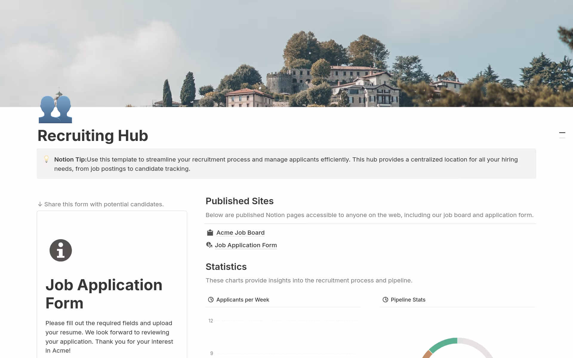 Vista previa de plantilla para Recruiting Hub